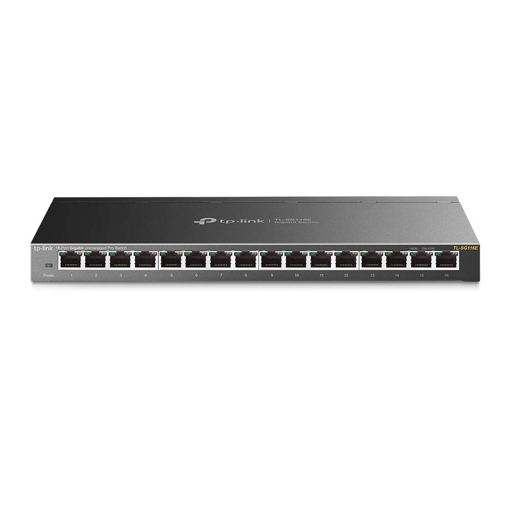 TP-Link 16 Port Gigabit Switch Unmanaged Pro Easy Smart Shielded Ports Fanless Desktop Sturdy Metal Traffic Optimization TL-SG116E Black