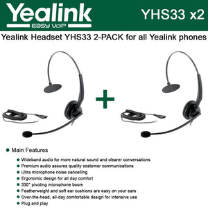 Yealink YHS33 2-PACK Wideband Headset for Yealink IP Phones, plug and play