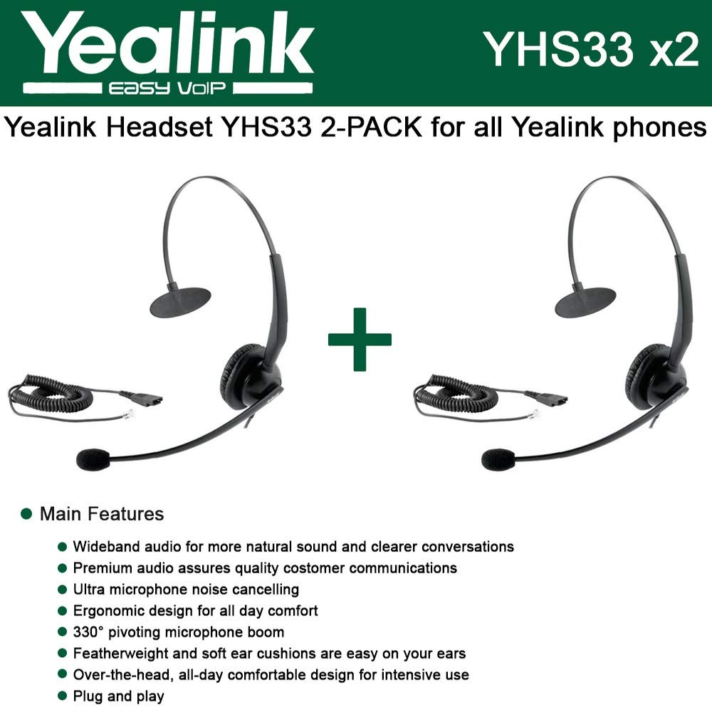 Yealink YHS33 2-PACK Wideband Headset for Yealink IP Phones, plug and play