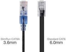 Load image into Gallery viewer, Vertical Cable 115157  SlimRun Cat6A Ethernet Patch Cable - Network Internet Cord - RJ45, Stranded, 550Mhz, UTP, Pure Bare Copper Wire, 10G, 30AWG , 5ft, Black, 10-Pack
