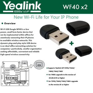 Yealink WF40 USB Dongles for Yealink SIP-T27G,T29G,T46G,T48G,T46S,T48S,T52S,T54S, PACK OF 2 DONGLES