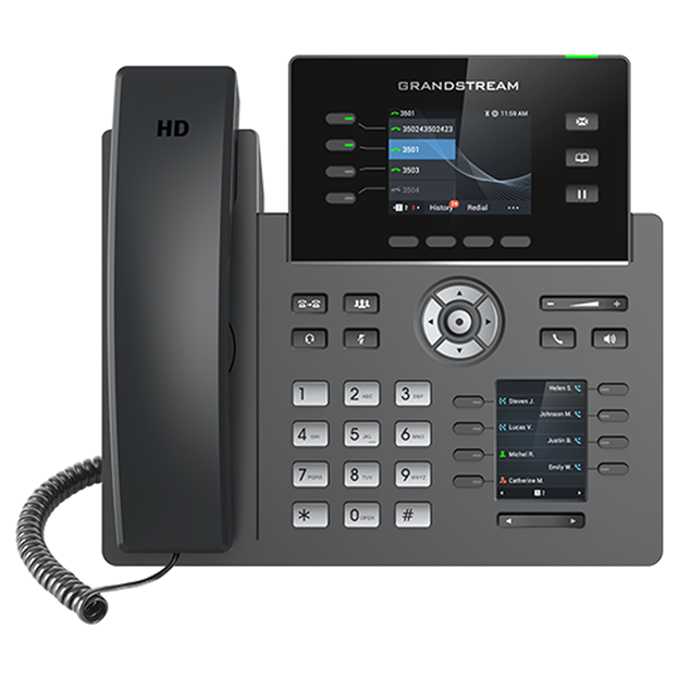 Grandstream 4 Lines, 4 SIP Accounts,  2.8 in + 2.4 in scrn, PoE + GigE, Color GRP2614