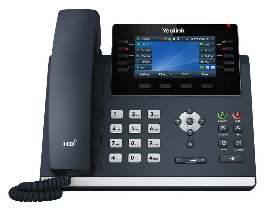 Yealink T46U IP Phone, 16 VoIP Accounts. 4.3-Inch Color Display. Dual USB 2.0, Dual-Port Gigabit Ethernet, 802.3af PoE, Power Adapter Not Included (SIP-T46U)