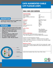 Load image into Gallery viewer, Vertical Cable Cat6A 10G, UTP, 23AWG, Solid Bare Copper, Plenum, 1000ft, Bulk Ethernet Cable, Blue 065-301/A/P/BL
