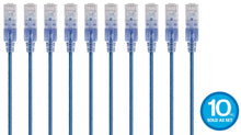 Load image into Gallery viewer, Vertical Cable 115154  SlimRun Cat6A Ethernet Patch Cable - Network Internet Cord - RJ45, Stranded, 550Mhz, UTP, Pure Bare Copper Wire, 10G, 30AWG , 5ft, Blue, 10-Pack
