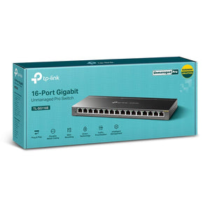 TP-Link 16 Port Gigabit Switch Unmanaged Pro Easy Smart Shielded Ports Fanless Desktop Sturdy Metal Traffic Optimization TL-SG116E Black