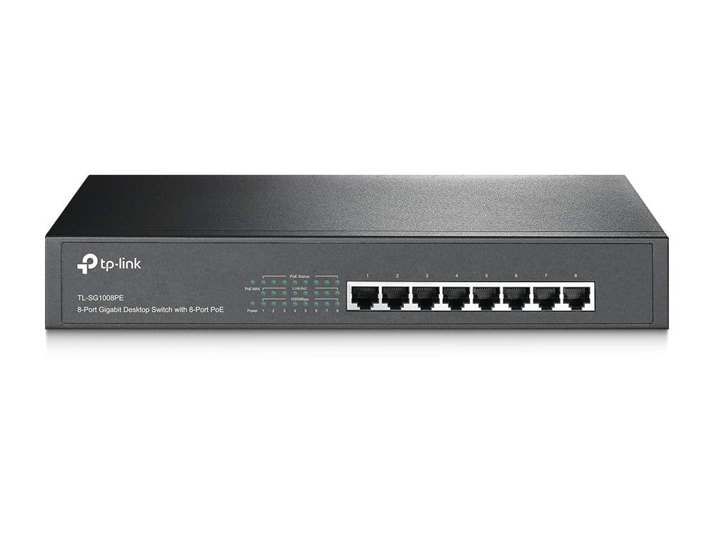 TP-LINK 8-Port Gigabit Ethernet Poe+ Unmanaged Energy-Efficient Switch with 124W 8-Poe+ Ports | Plug and Play | Metal | Desktop/Rackmount | Lifetime (TL-SG1008PE)