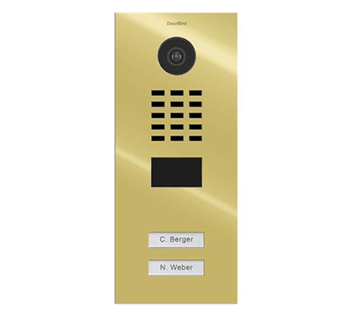 DoorBird IP Video Door Station D2102V, Flush-Mounted, 2 Call Buttons Brass (V4A)