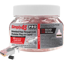 Load image into Gallery viewer, Simply45 ProSeries Cat 6 STP Shielded External Ground Pass-Through Modular Plug (50-Piece Jar)
