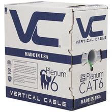 Load image into Gallery viewer, Vertical Cable 166-252/P/GR CAT6, 550 MHz, UTP, 23AWG, 8C Solid Bare Copper, Plenum, 1000ft, Bulk Ethernet Cable - Made in USA, Green
