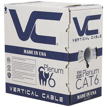 Load image into Gallery viewer, Vertical Cable 166-250/P/BK CAT6, 550 MHz, UTP, 23AWG, 8C Solid Bare Copper, Plenum, 1000ft, Black, Bulk Ethernet Cable - Made in USA
